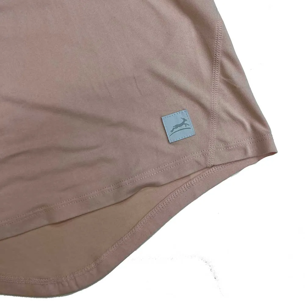 Women's Performance Tech Short Sleeve - Heather Pink/Light Gray Woven Gazelle Patch