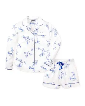 Women's Twill Long Sleeve Short Set in Indigo Floral